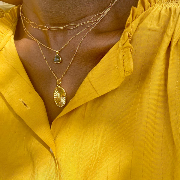 Labradorite Gemstone Necklace 18ct Gold Vermeil