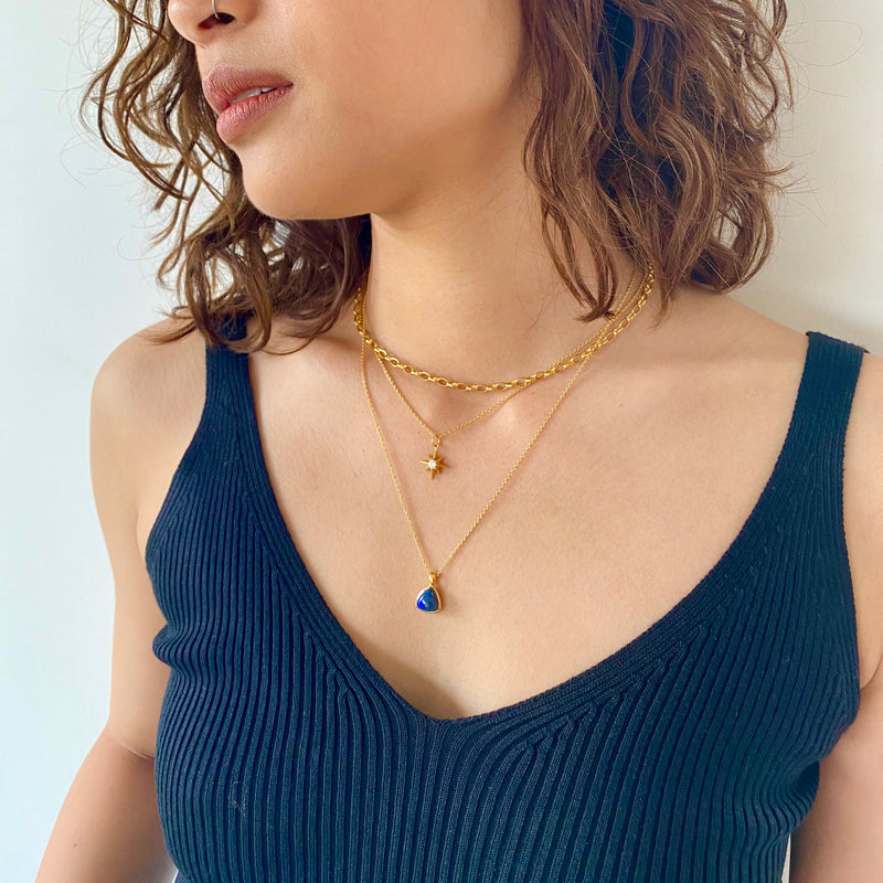 Lapis Lazuli Gemstone Necklace 18ct Gold Vermeil