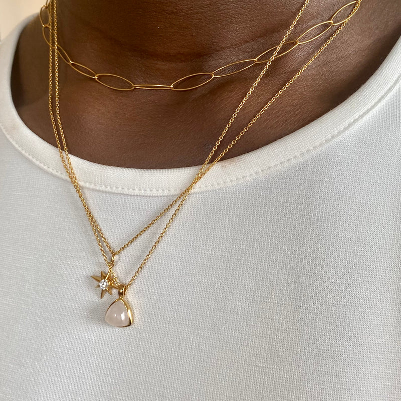 Rose Quartz Gemstone Necklace 18ct Gold Vermeil